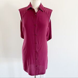Alexander Wang Button Up Silk Tunic Dress Maroon 2
